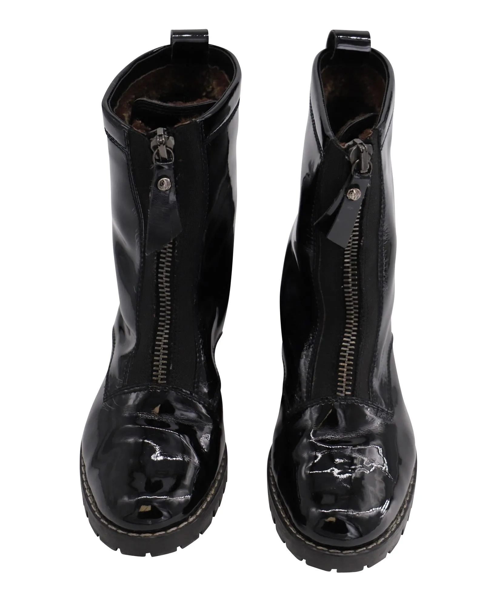 Stuart Weitzman Zip Up Boots in Black Patent