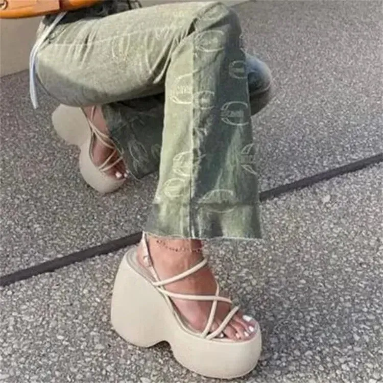 TAVIMART  -  Summer Women Sandals Platform Heels Female Flipflop Wedges Shoes For Women High-heeled Gladiator Sandals Women Gothic Shoes