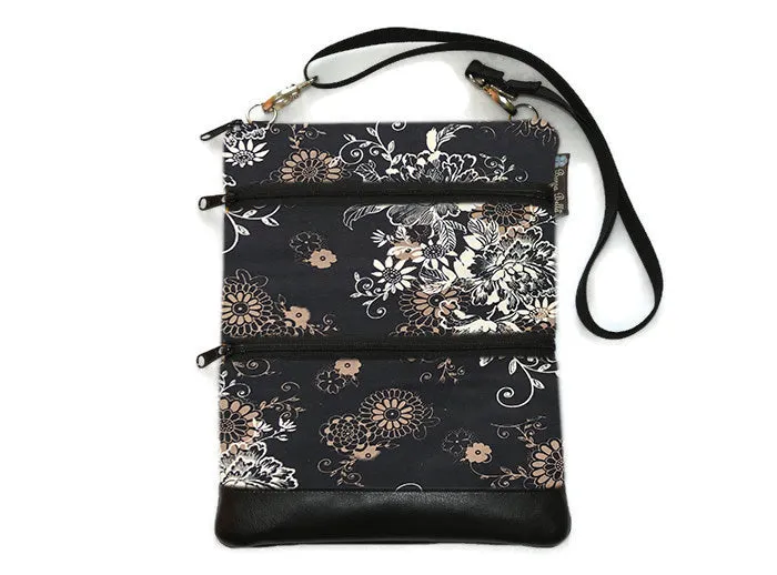 Travel Bags Crossbody Purse - Cross Body - Faux Leather - Tablet Purse -  Black Beauty Fabric