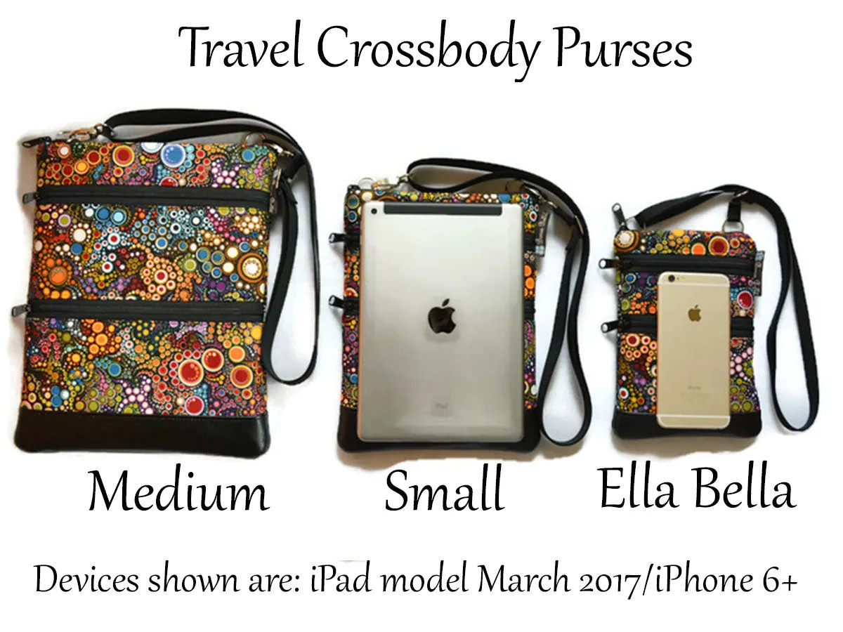 Travel Bags Crossbody Purse - Cross Body - Faux Leather - Tablet Purse -  Metallic Dawn Fabric