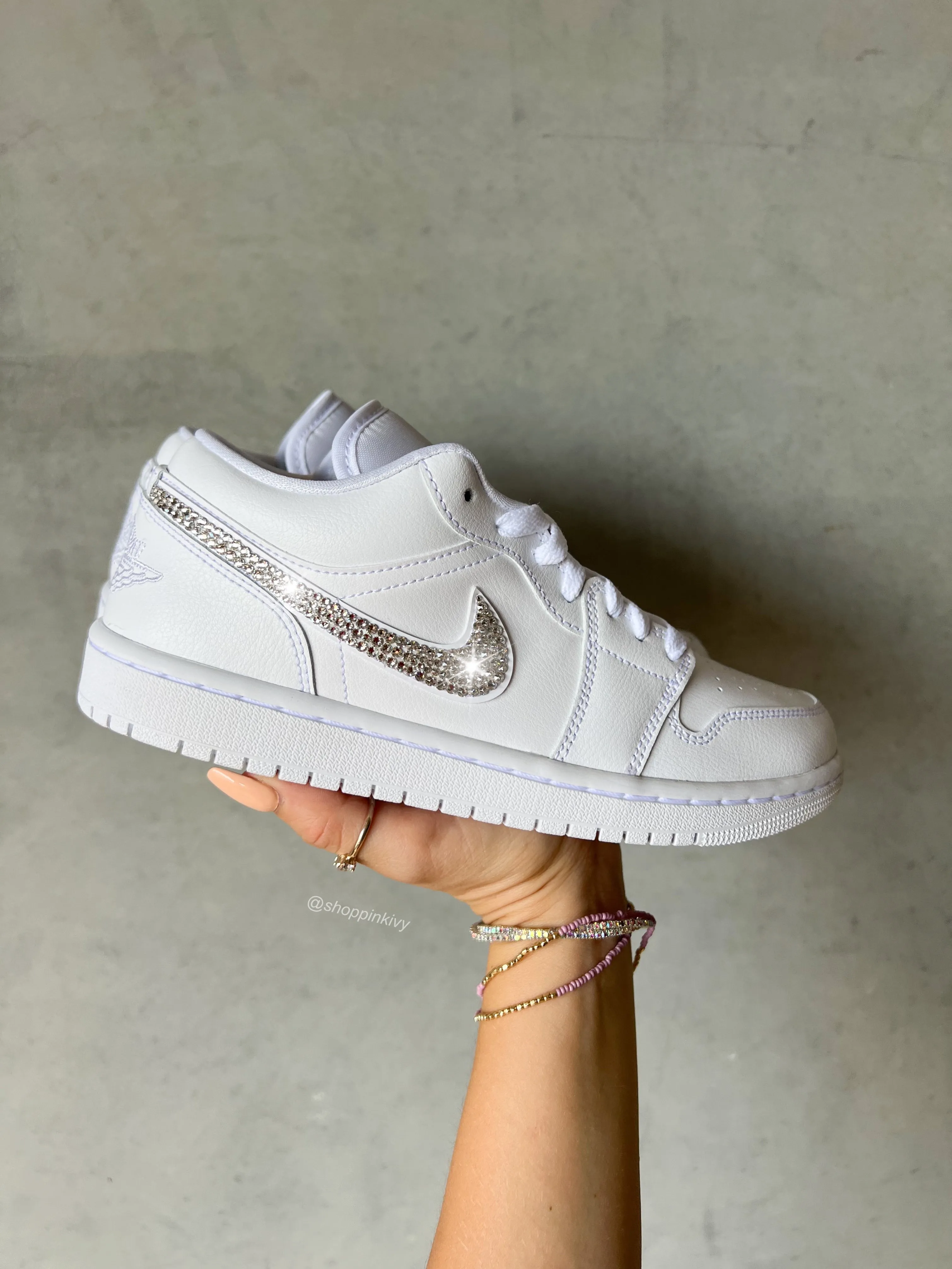 White Swarovski Women’s Air Jordan 1 Low Shoes