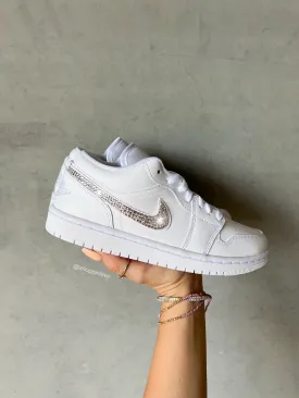 White Swarovski Women’s Air Jordan 1 Low Shoes