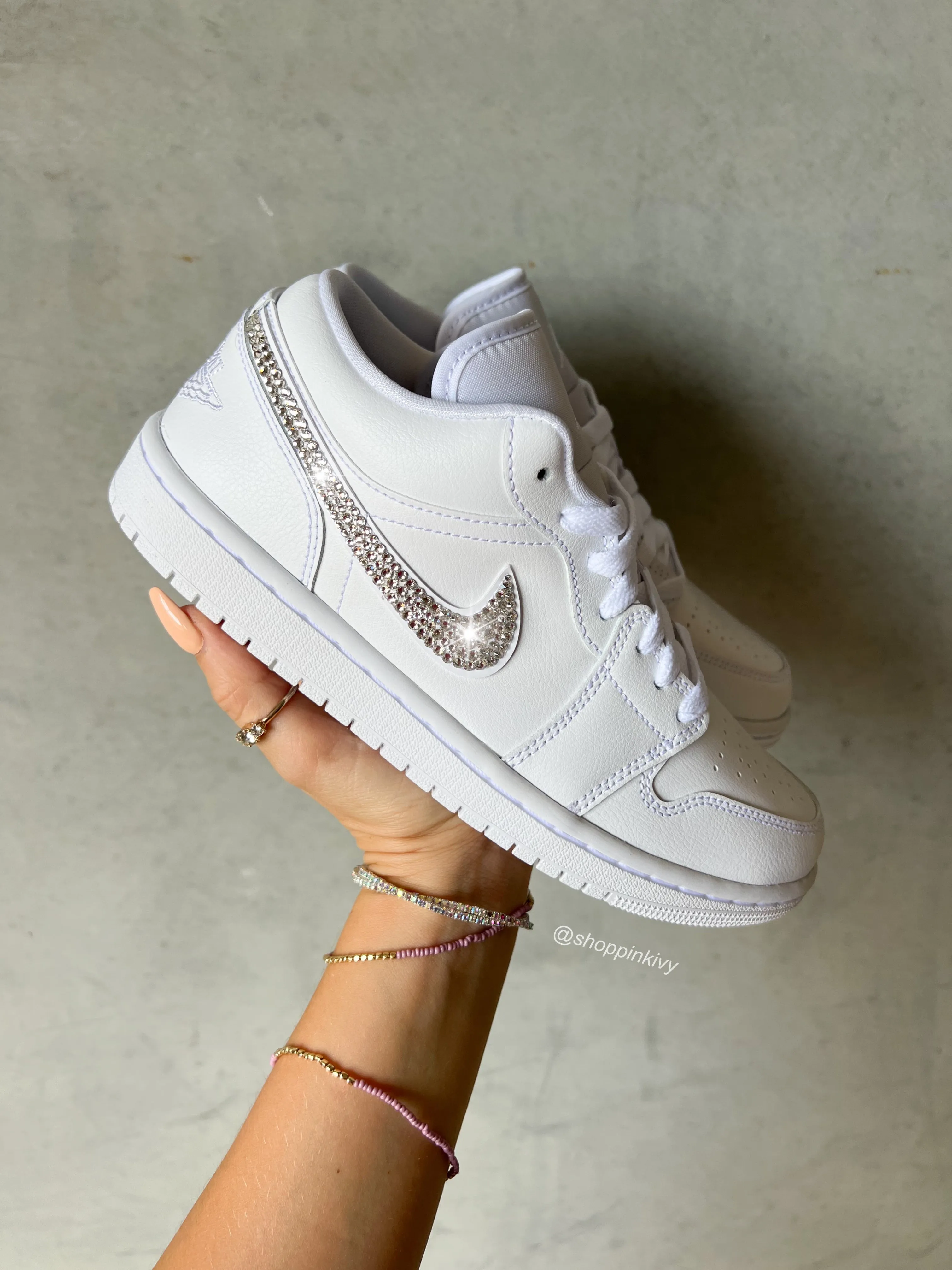 White Swarovski Women’s Air Jordan 1 Low Shoes