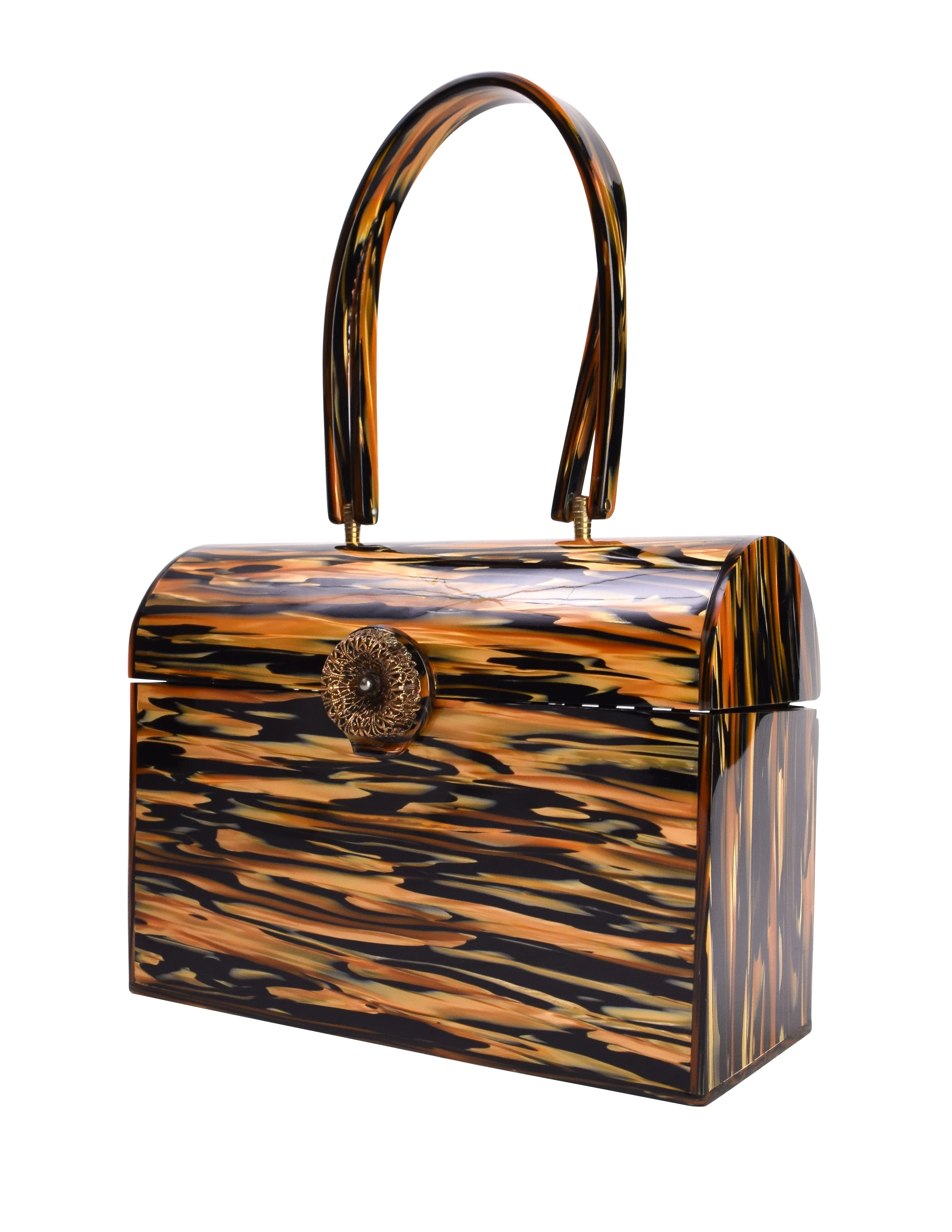 Wilardy Vintage c. 1955-59 Ultra Rare Tiger Stripe Lucite Lunchbox Handbag