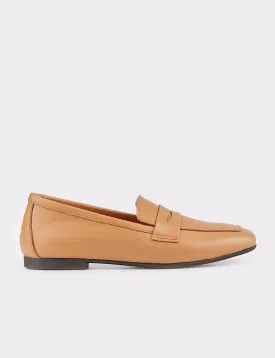 Women Camel Genuine Leather Square Toe Flat Shoes