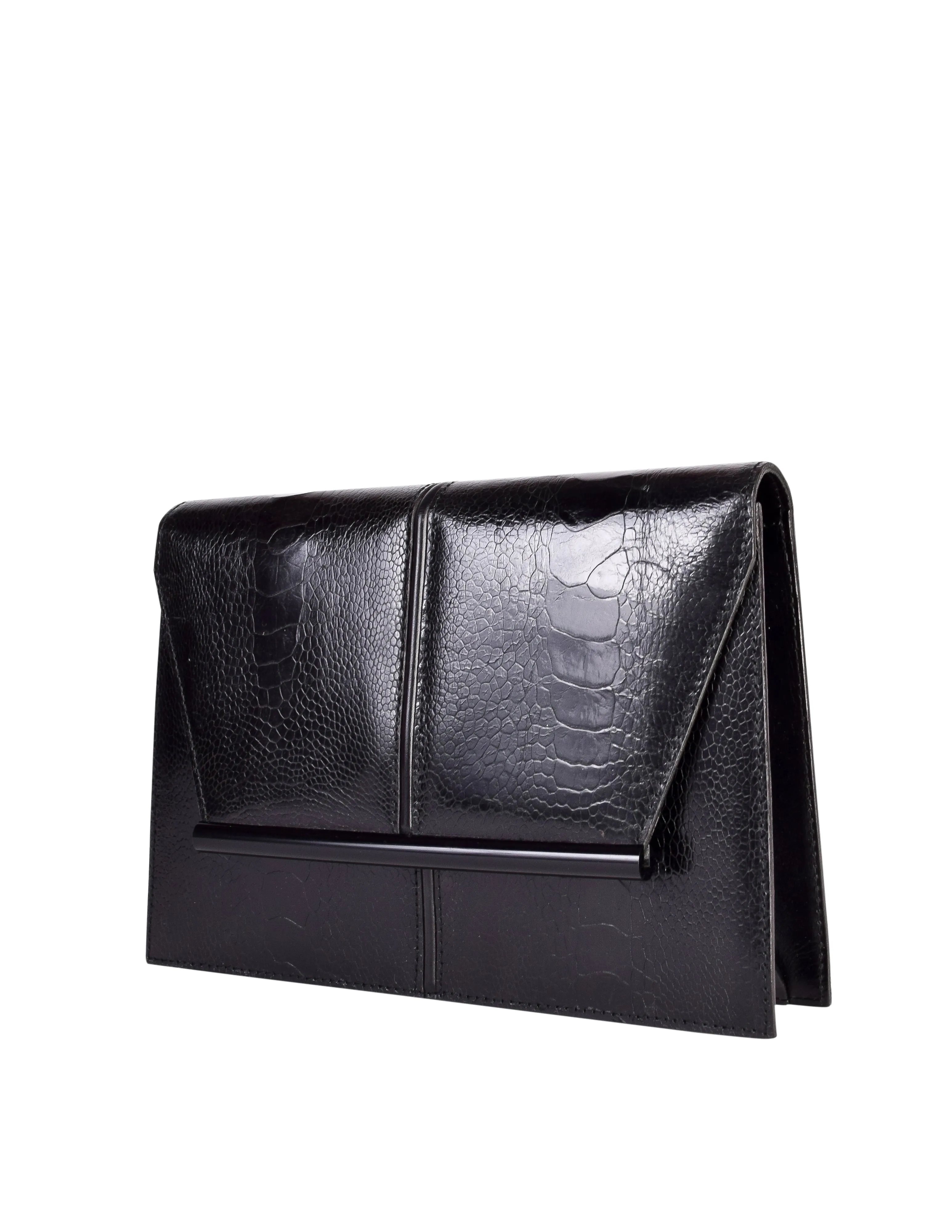 Yves Saint Laurent Vintage 1970s Black Crocodile Embossed Leather Clutch Bag