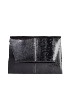 Yves Saint Laurent Vintage 1970s Black Crocodile Embossed Leather Clutch Bag